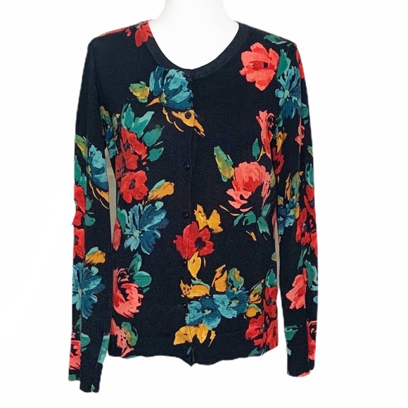 Floral Crew Neck Ls Cardigan Sz 